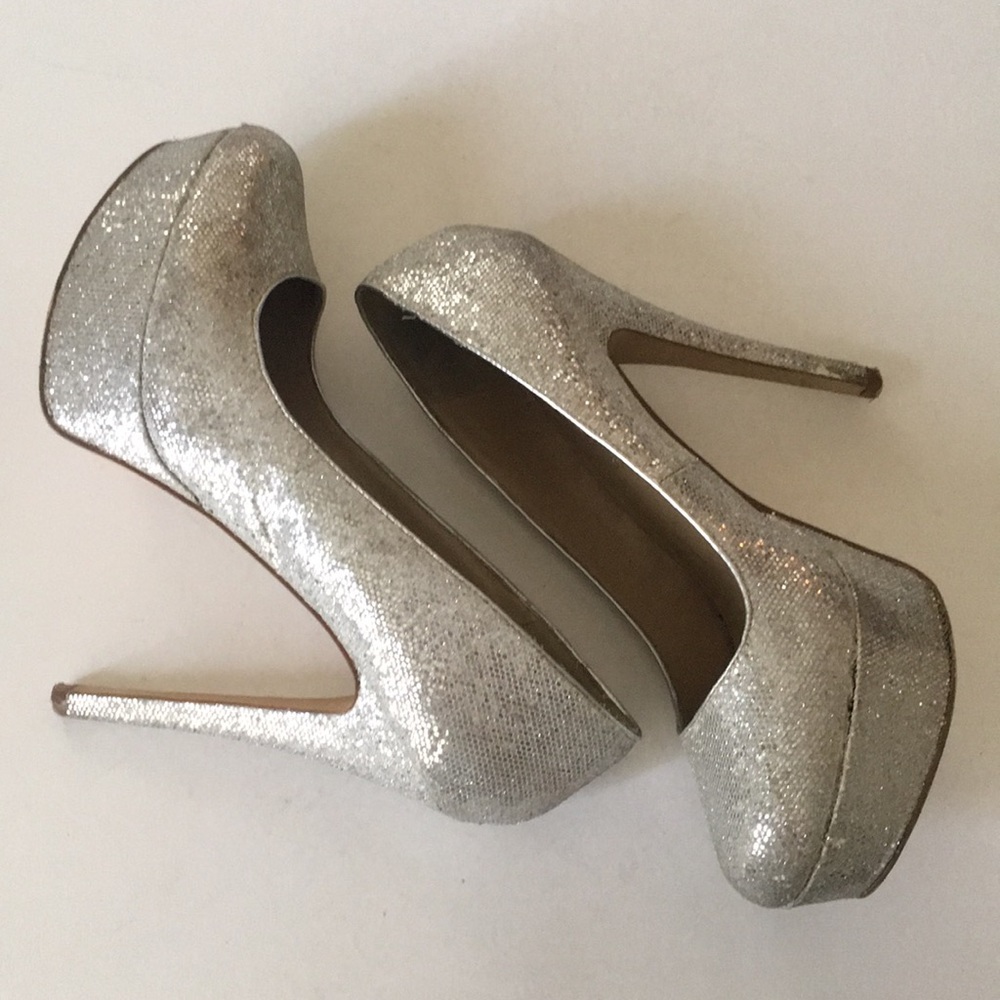 Aldo Silver Glitter Stiletto Pumps Platforms